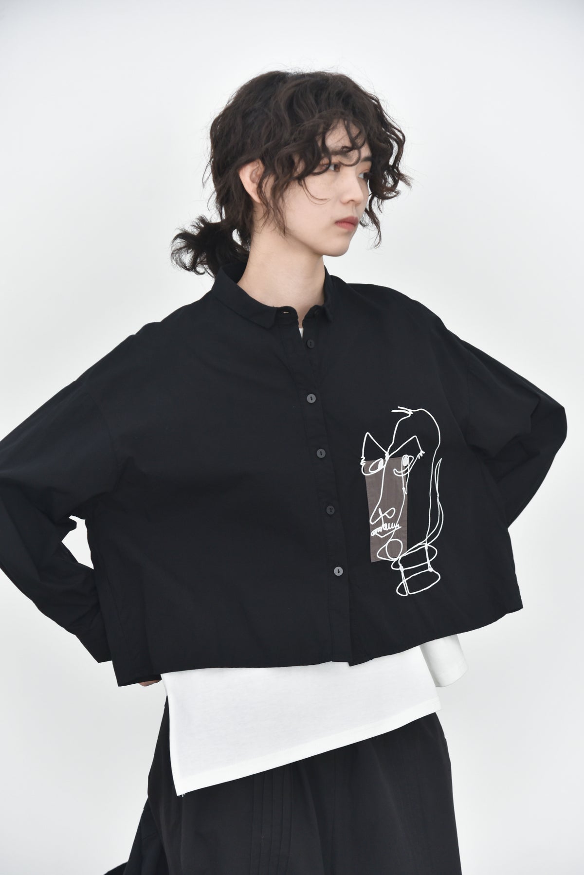 Cropped Length Cotton Shirt Creature