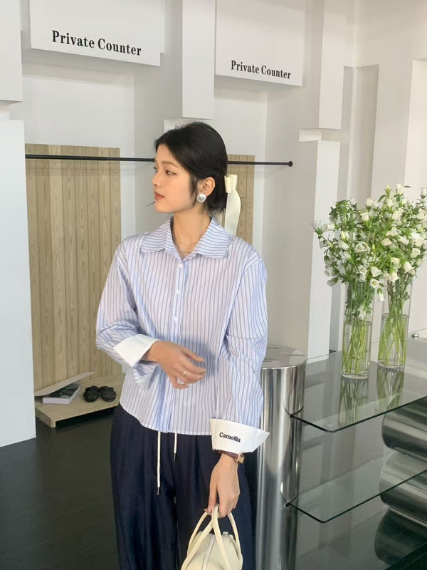 Cropped Length Cotton Shirt Stripe