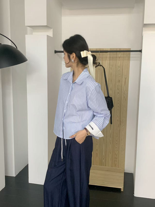 Cropped Length Cotton Shirt Stripe