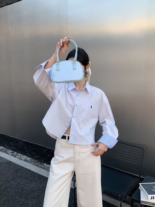 Cropped Length Cotton Shirt Cuff Line