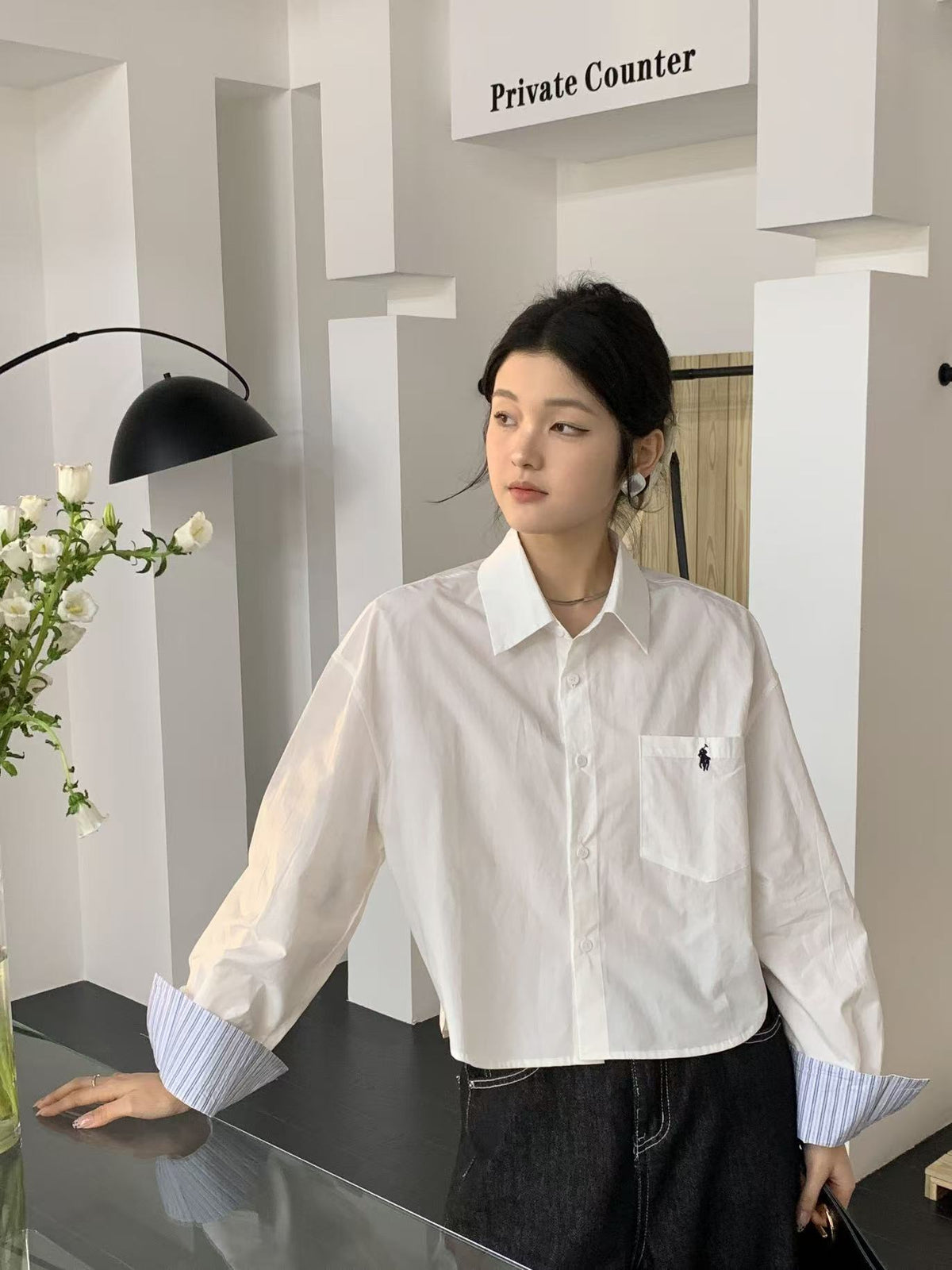 Cropped Length Cotton Shirt Cuff Line