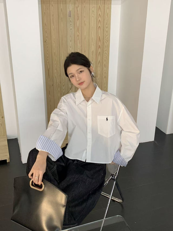 Cropped Length Cotton Shirt Cuff Line